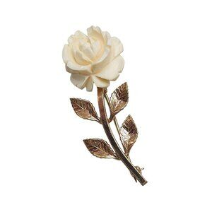 Catamore 1/20 12k Gf Gold Filled Leaves Carved Rose Flower Brooch Pin Vintage